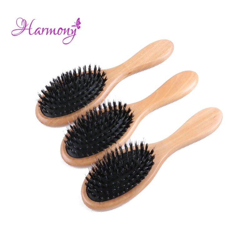 

10pcs/lot Natural Varnish Wooden handle Boar Bristle Hair Brush, Wig Care Comb Hair Extension Brush