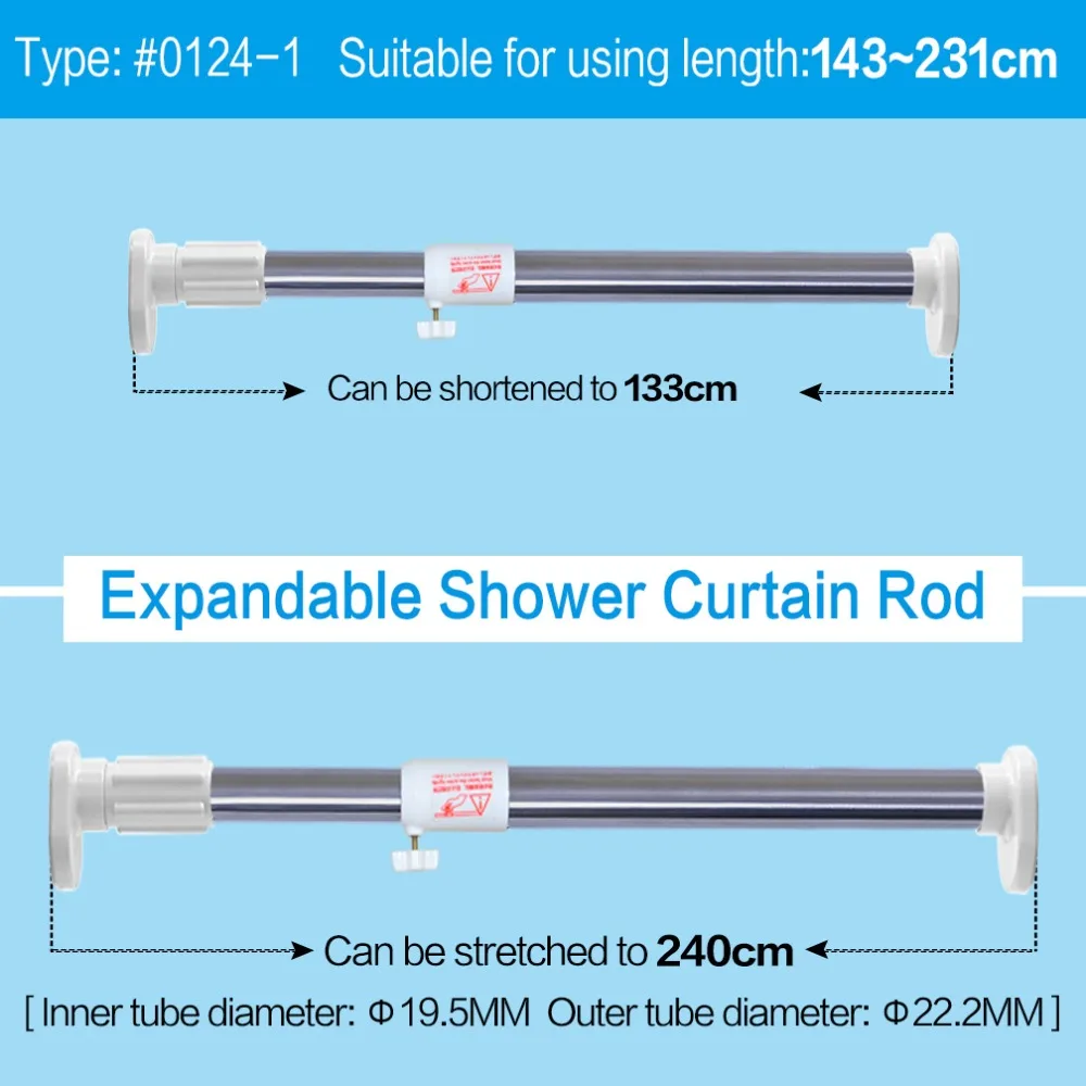 Telescopic Shower Curtain Rod Tension Rail for Bathroom Drying Rack Clothing Holder Wardrobe 56.3''-90.94''DQ0124-1