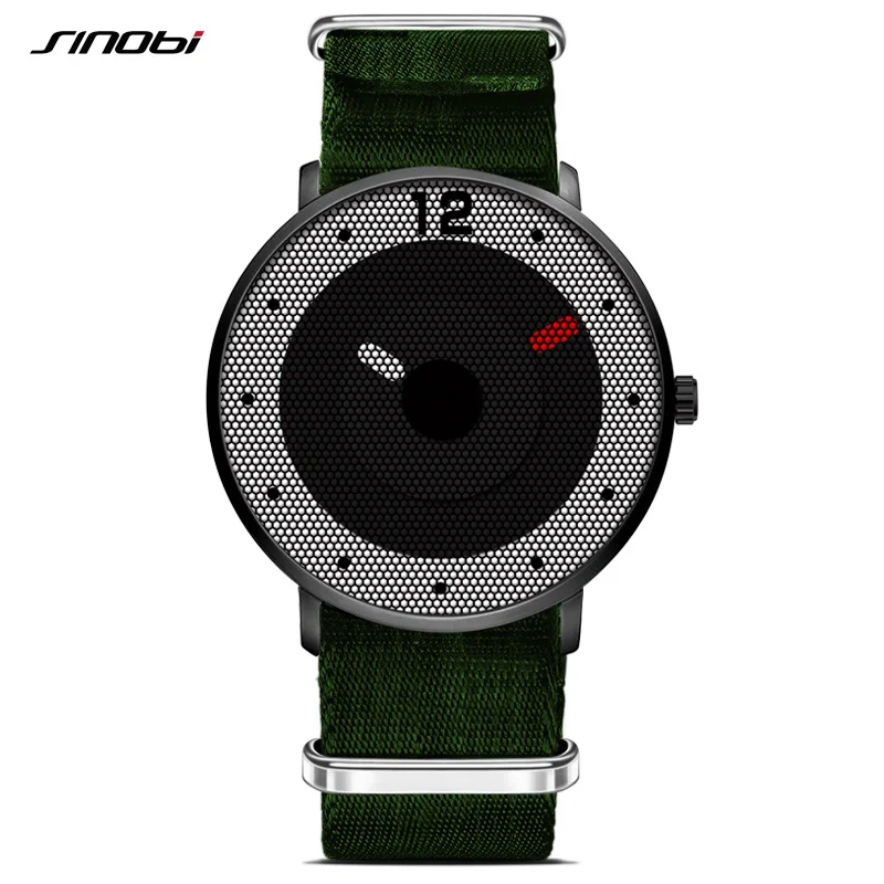 New SINOBI Sports Men\'s Wrist Watch Army Green Varied Nylon Watchband Top Luxury Brand Male Geneva Quartz Clock Boys Wristwatch