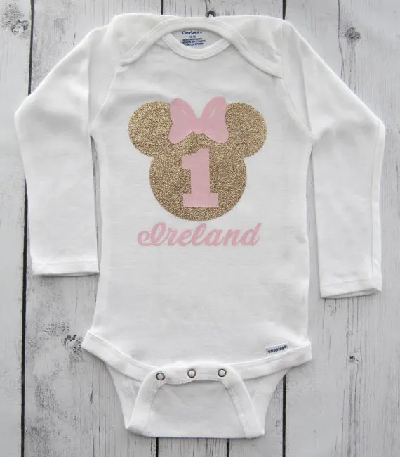 custom glitter name number mini  mouse birthday bodysuit onepiece cake mesh tutu romper Outfit Set baby shower party favors