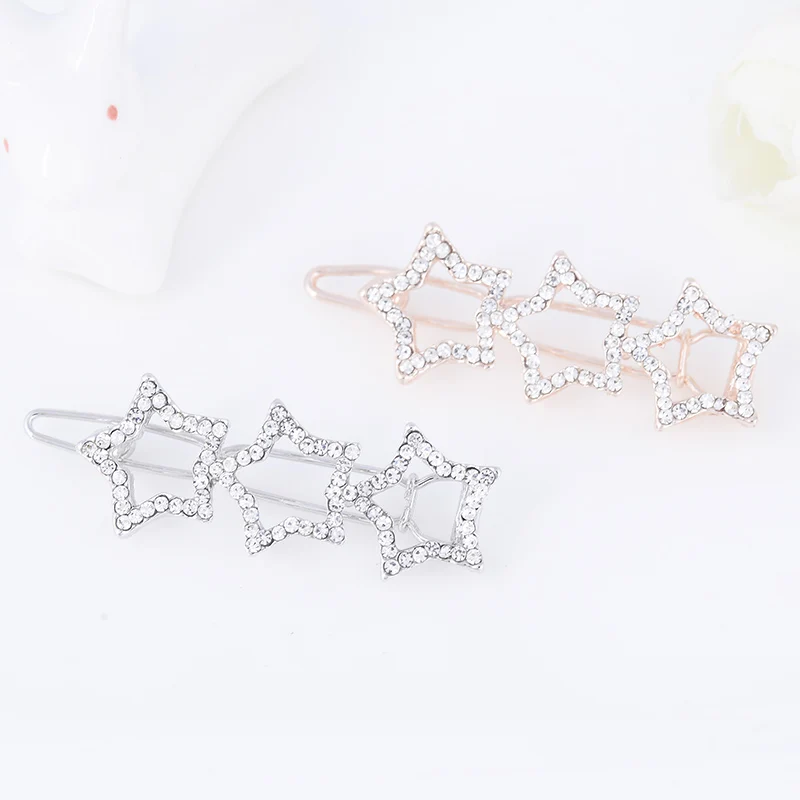 EASYA Simple Fashion Crystal Heart Hairpin Women Girls Hairwear Elegant Sparkling Rhinestone Starfish Bowknot Star Hair Clips