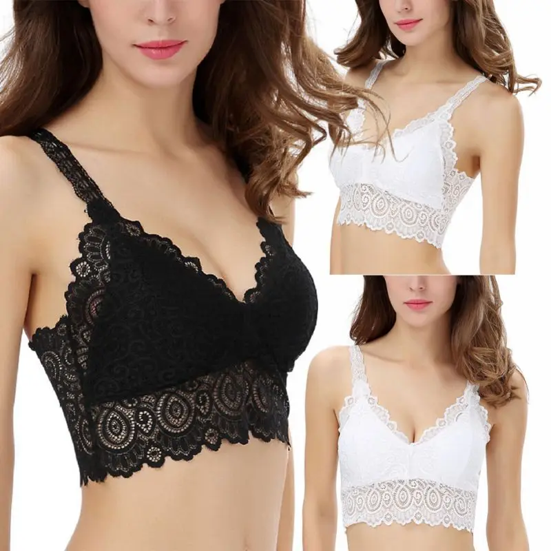 EFINNY Sexy Women Lace Bra Floral V-Neck Vest Mesh Bra Bralette Bustier Crop Top Cami Tank Tops