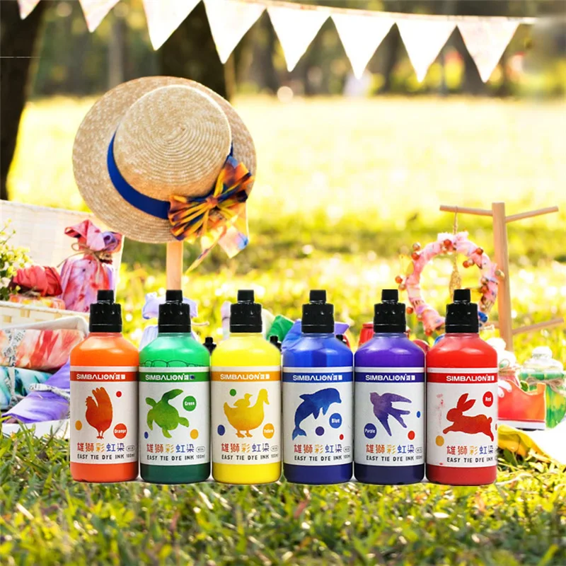 Simbalion  Stationery set rainbow paint with a textile fabric pigment tie dyeing manual paper material can DIY 6 color dye