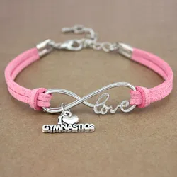 I Heart Gymnastics Gym Sports Infinity Love Charm Bracelets Pink Blue Women Men Girl Boy Unisex Jewelry Gift 20 Colors to Choose