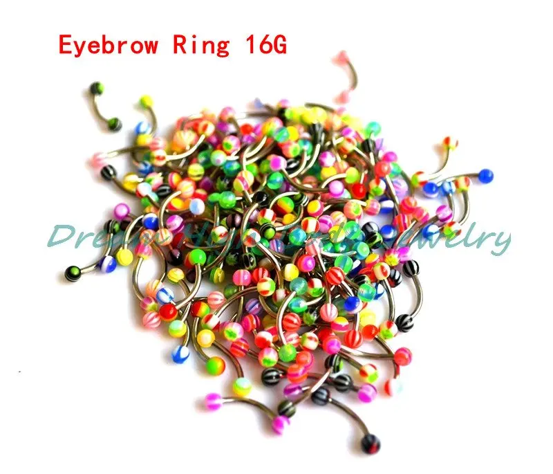 

New Arrival Eyebrow Ring UV Ball 16G Eyebrow Piercing Stud 316L stainless Steel mixed Color 500pcs/lot