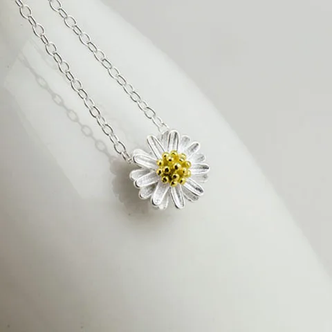 Summer Styles Pendant Necklace For Young Girls 925 Sterling Silver Chrysanthemum Flower Choker Fashion Link Necklaces