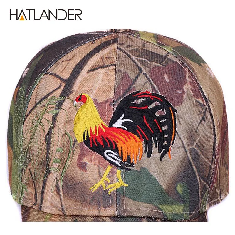 [HATLANDER]Outdoor camo embroidery COCK baseball caps for women mens fitted fishing sun hats gorras 6panel camouflage sports cap