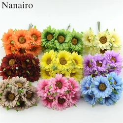 6pcs Cheap Daisy Artificial Flower Silk Sunflower Bouquet For Wedding Decoration Scrapbooking DIY Wreaths Craft Fake Flowers