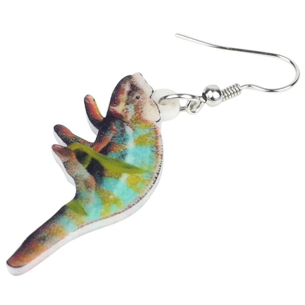 Bonsny Statement Acrylic Floral Chameleon Anole Lizard Earrings Drop Dangle Novelty Animal Jewelry For Women Girls Teen Gift Pet