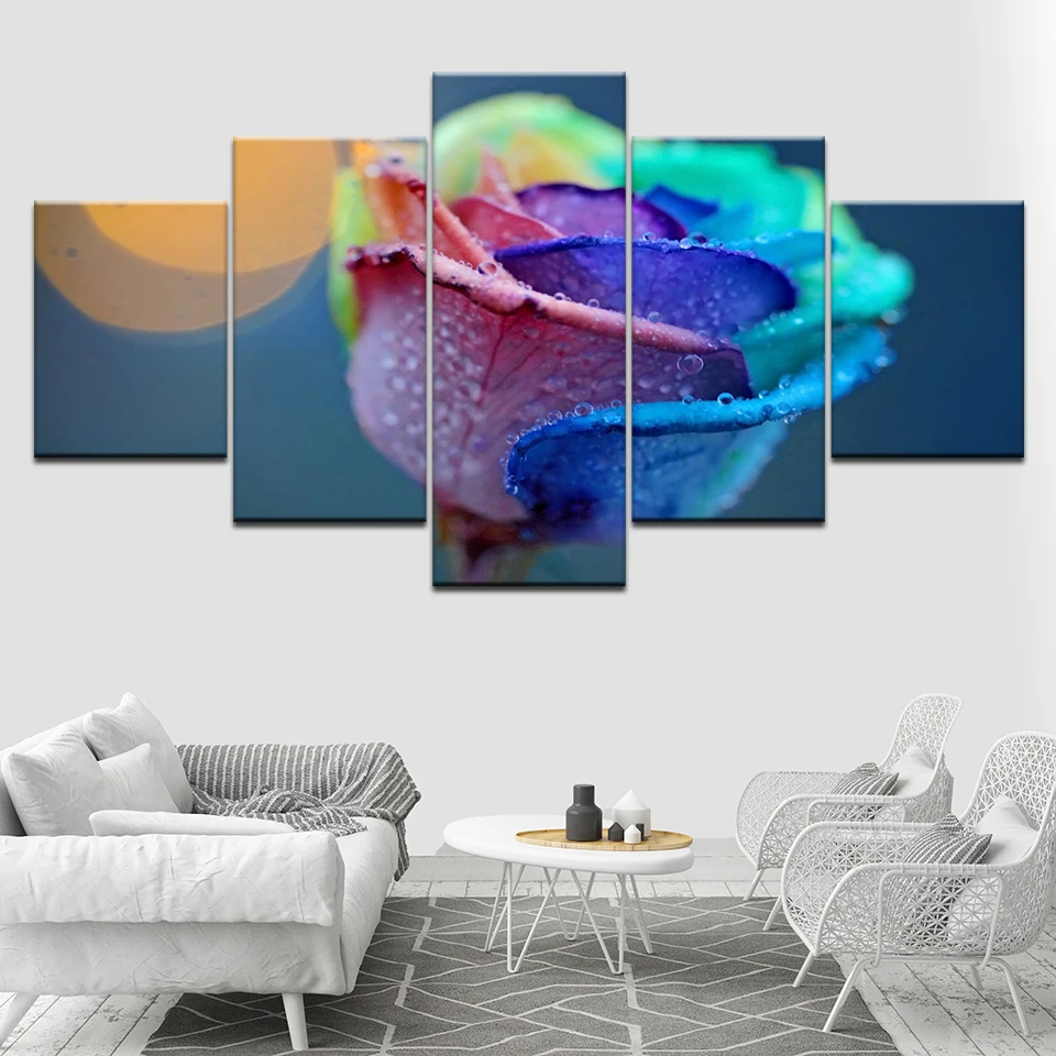 The colorful rose flowers 5 Piece HD Wallpapers Art Canvas Print modern Poster Modular art painting