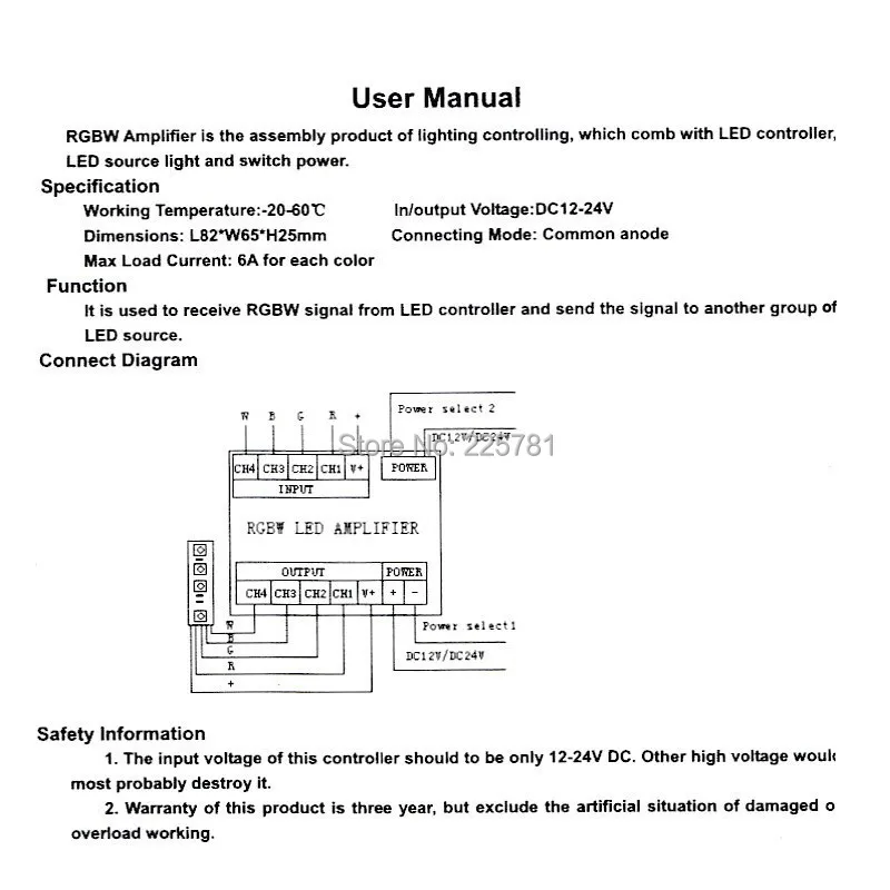 Input Amplifier 24A RGBW DC12-24V untuk Lampu Strip LED RGBW Input 576W