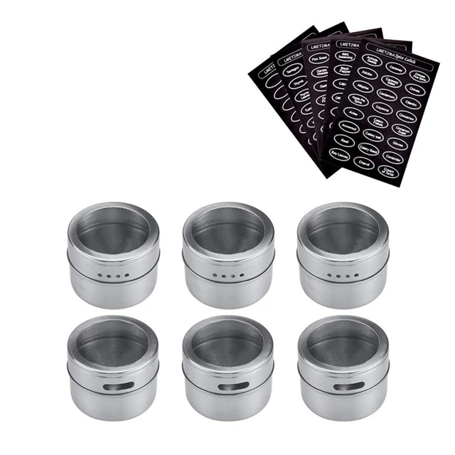 LMETJMA Magnetische Gewürz Glas Set Mit Aufkleber Edelstahl Gewürz Dosen Gewürz Lagerung Container Pfeffer Würzen Sprays Werkzeuge