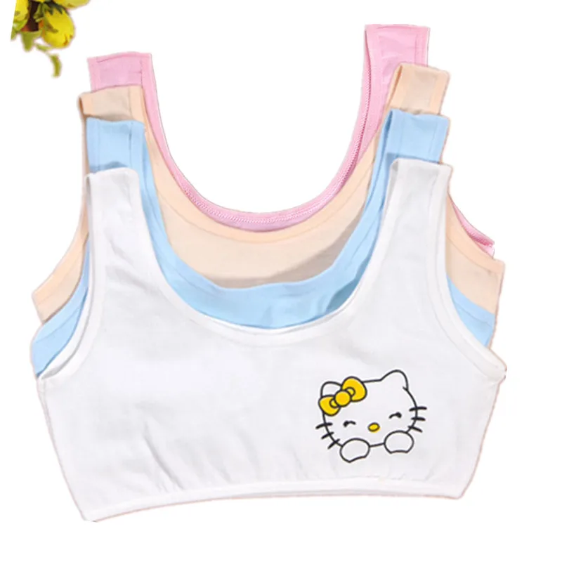 

4pcs Cute Young Girl Training Bra Children Girl Cartoon Cat Printing Bra Teenage Cotton Bras Children Underwear 6-14T