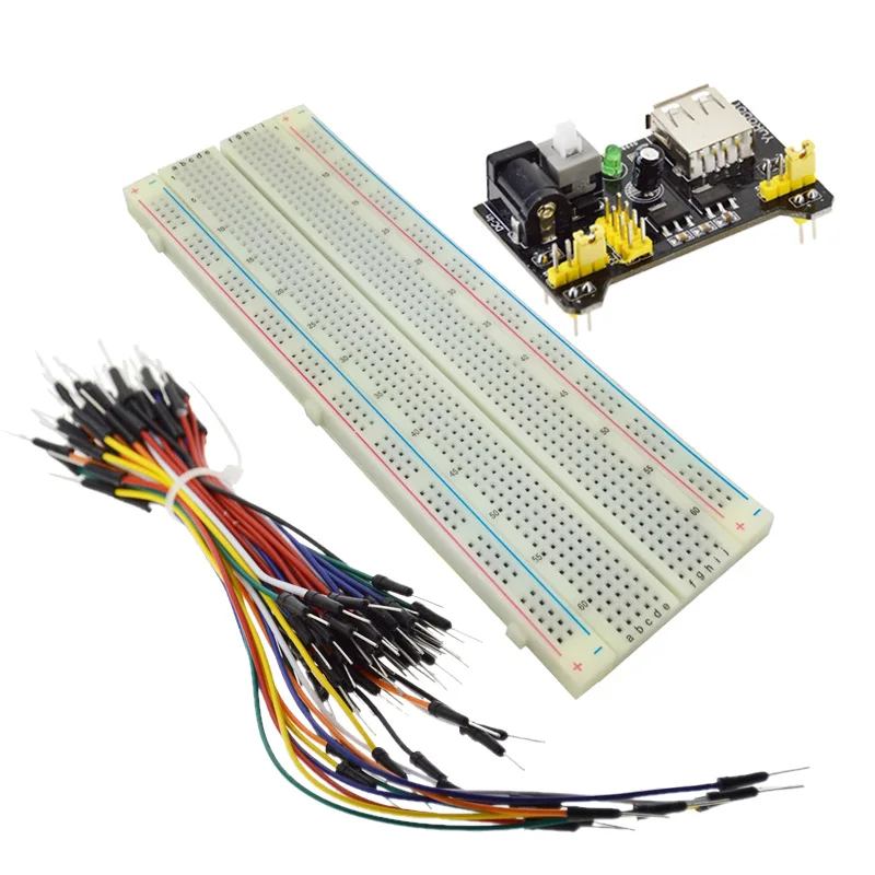 3.3V/5V MB102 Breadboard power module+MB-102 830 points Solderless Prototype Bread board kit +65 Flexible jumper wires