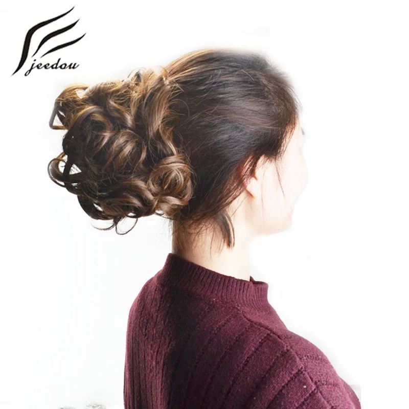 Jeedou Synthetic Hair Chignon Clip in Hair Extensions Mix Color Bun Pad Curly Chignon Wedding Hair Updos for Elegant