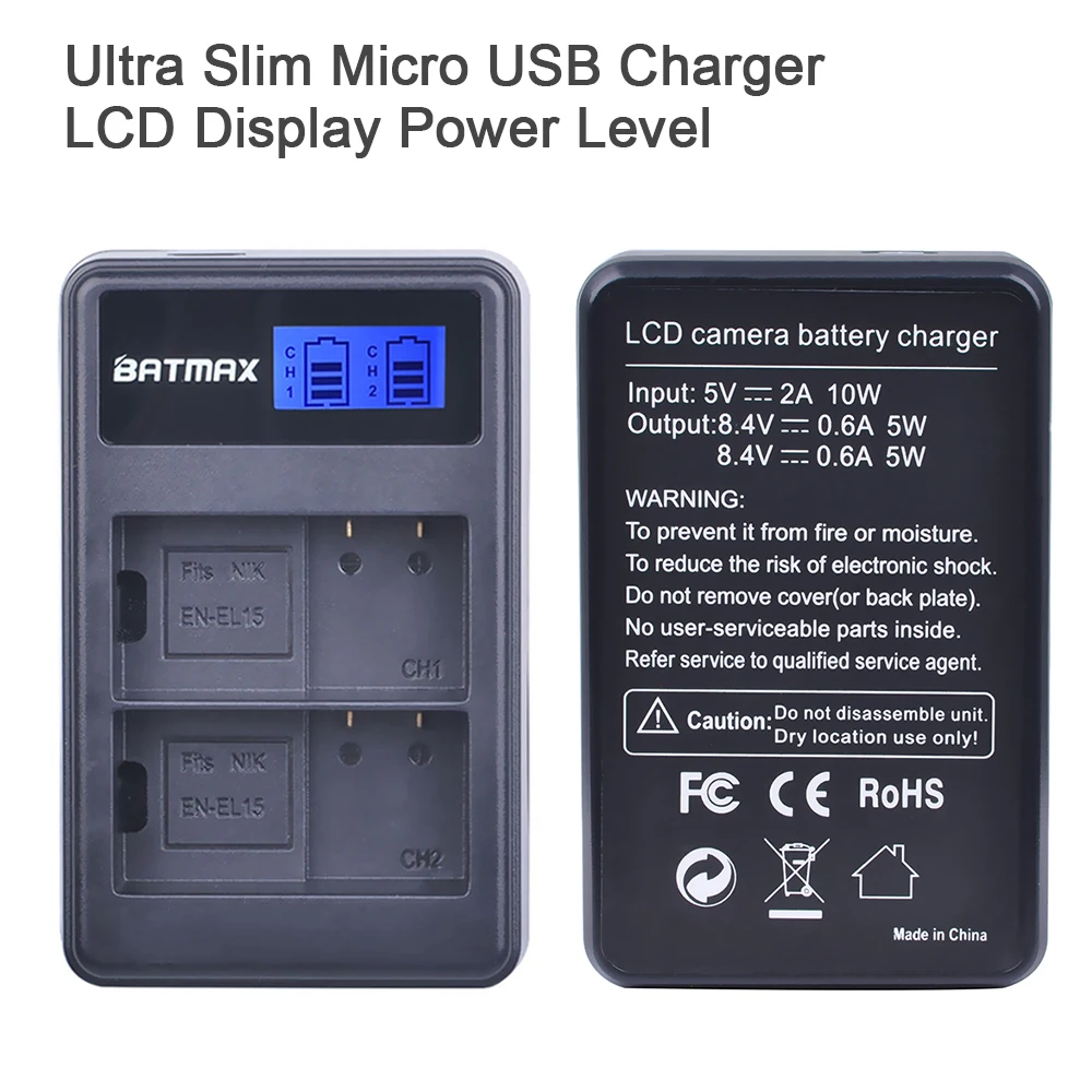 2Pcs EN-EL15 EN EL15 ENEL15 EL15A Batteries + LCD Dual USB Charger for Nikon D600 D610 D600E D800 D800E D810 D7000 D7100 d750 V1