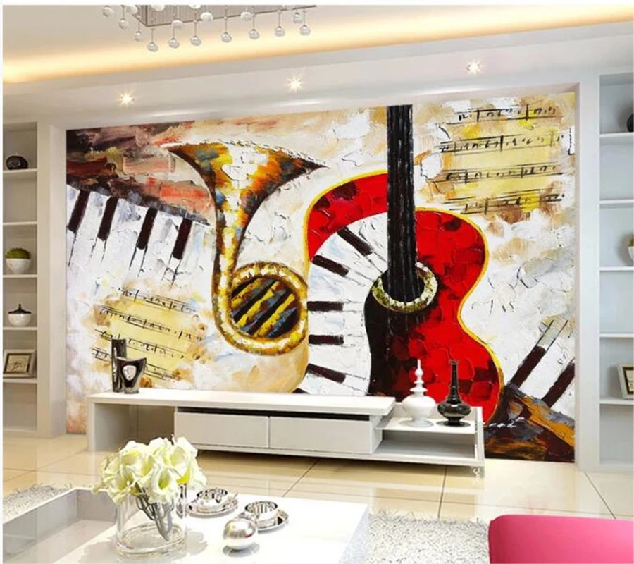 wellyu  Custom wallpaper papel de parede Guitar saxophone piano sheet music European retro bar background wall painting 3d