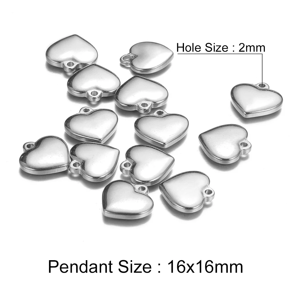 5Pcs/Lot Wholesale Stainless Steel Puffy Heart Pendant Charms For Jewelry DIY Making Accessories Findings