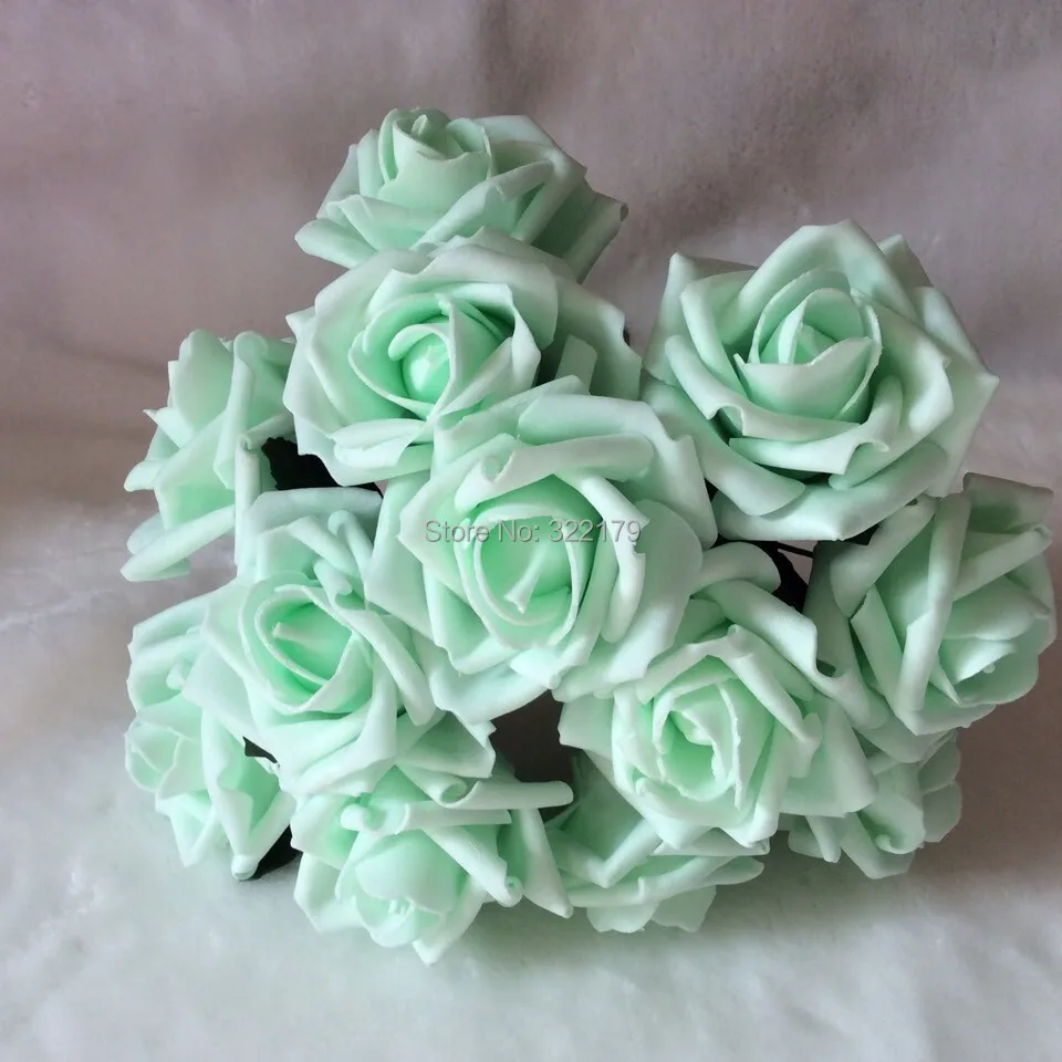 

72pcs Free Shipping Mint Green Artificial Flowers Bridal Bouquet Wedding Decorative Flowers Home Decor Mint Wedding Centerpiece