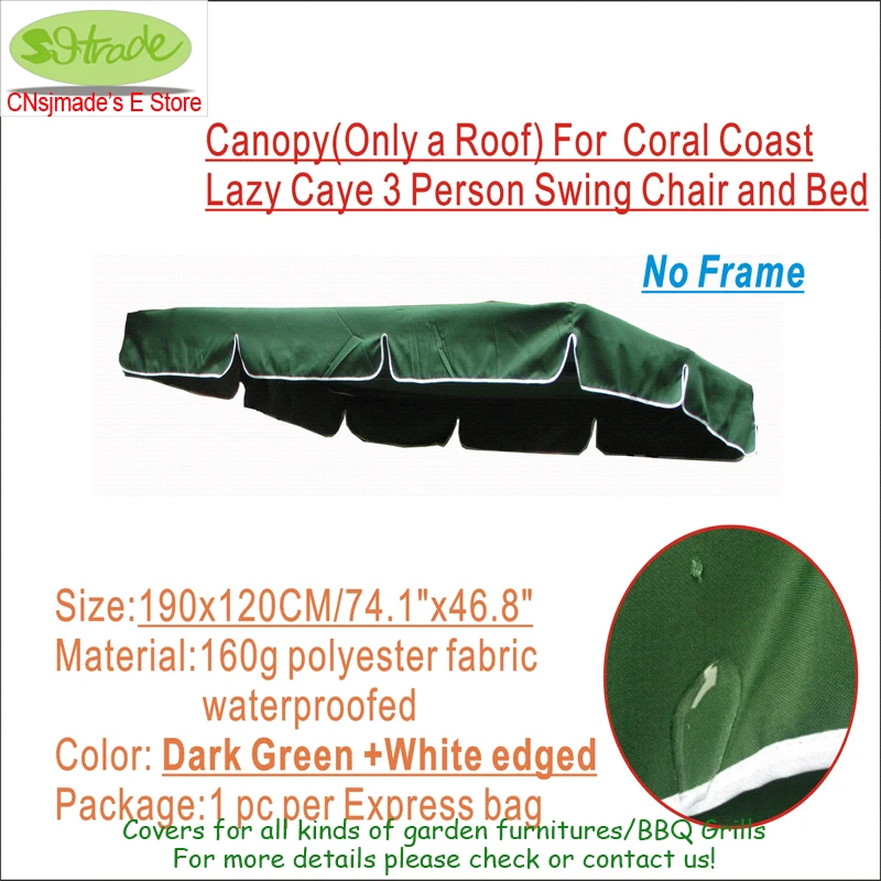 Custom made Canopy  Replacement   for  Coral Coast Lazy Caye 3 Person Swing Chair and Bed-- 74.8