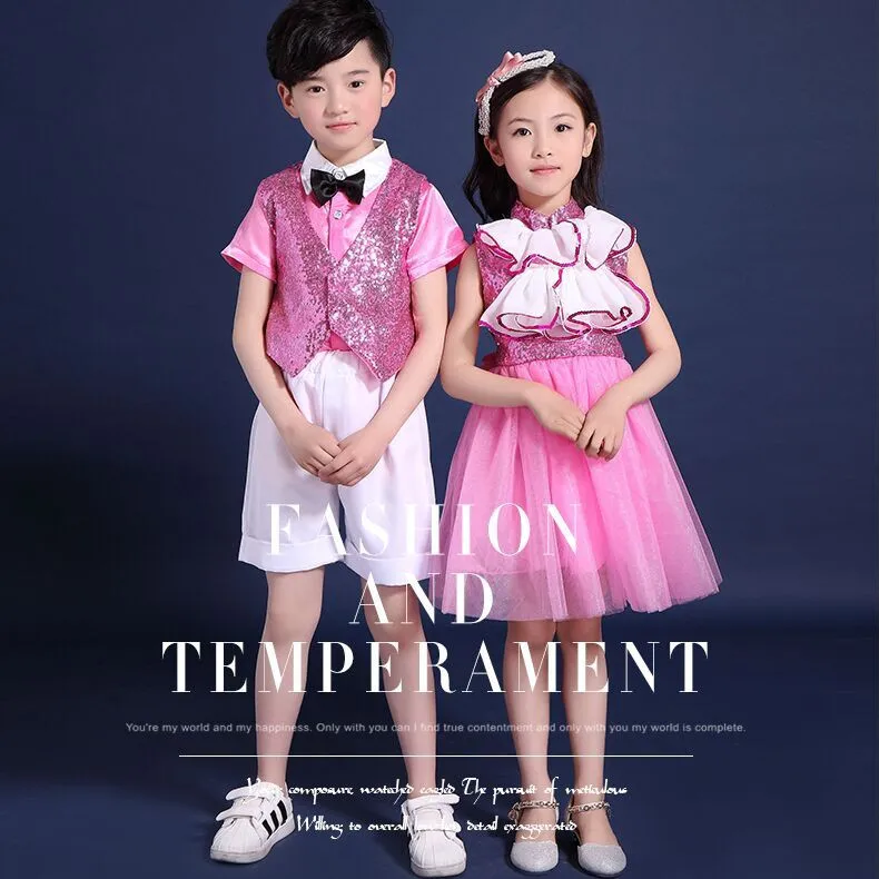 Vestidos infantis de princesa para performance, para estudantes da escola primária tb7067