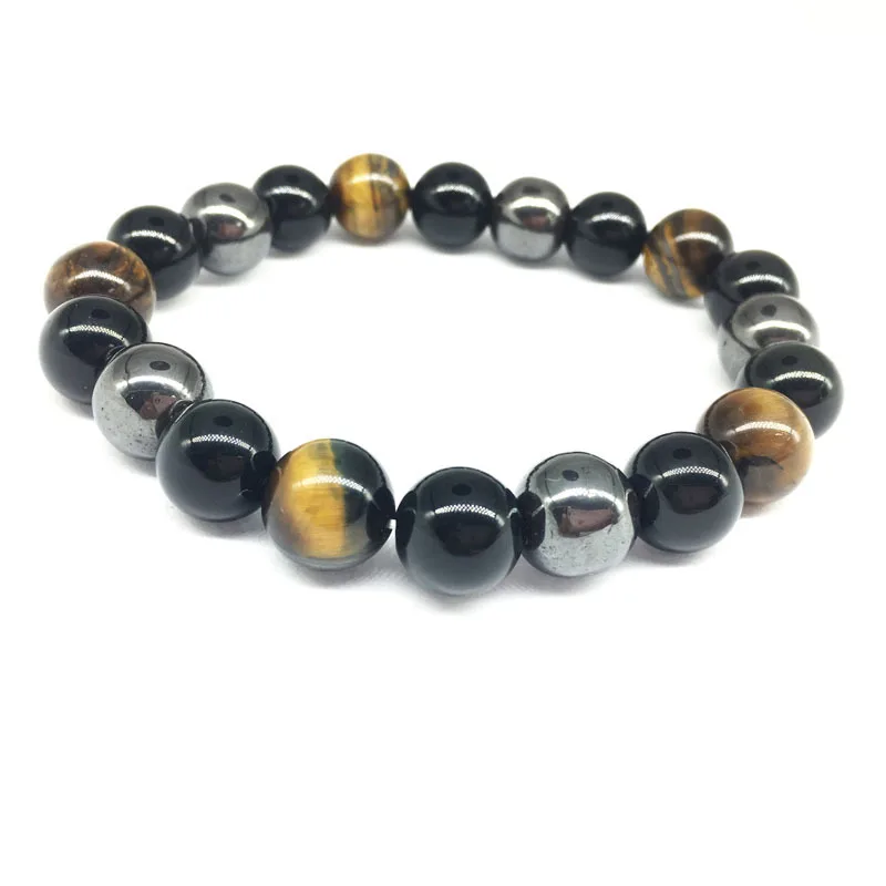 Fashion 10mm Tiger Eye & Hematite Nature stone Bracelet Jewelry Gift Magnetic Therapy Bracelets for Arthritis Pain Relief