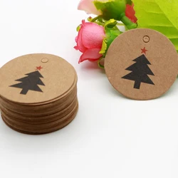 100pcs/lot Kraft Print Christmas Trees Paper Labels Beautiful Round Shape Tags 3.5cm for Party Christmas Cake Gifts Decoration