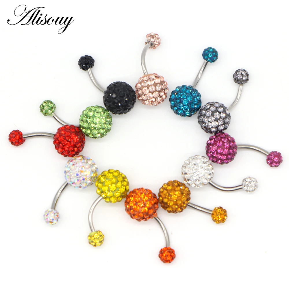 1PCS Crystal Rhinestone Woman Navel Belly Button Ring Pircing Surgical Steel Real Belly Piercing Navel Ringen Bar Body Jewelry