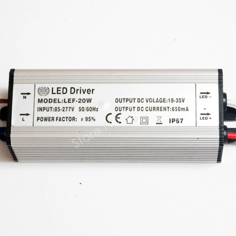 CE Certified IP67 20W 600mA Led Driver DC 18V - 35V Power Supply AC 110V 220V 277V for 10 series 2 parallel LED lights