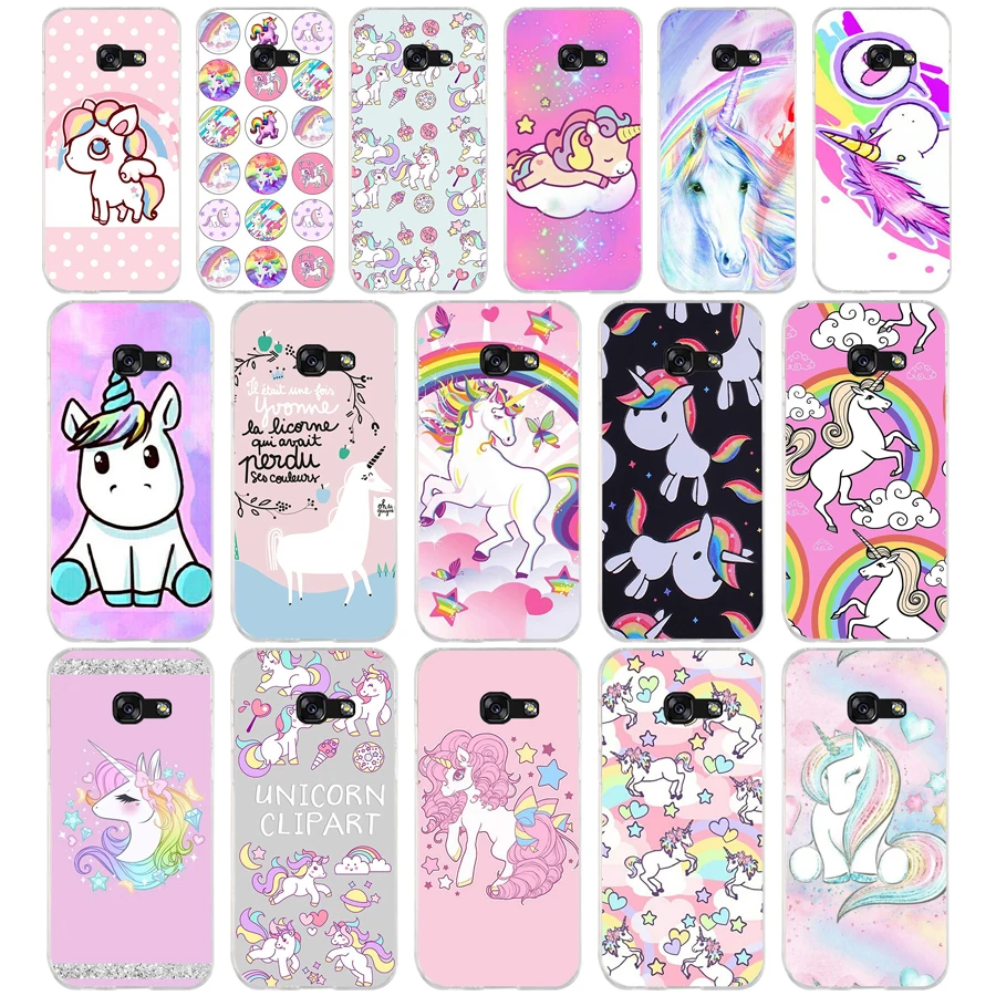 167 Rainbow Lovely Unicorn Soft Silicone Tpu Cover phone Case for Samsung a3 2016 a5 2017 a6 plus a7 a8 a9 star lite s 6 7 8 9