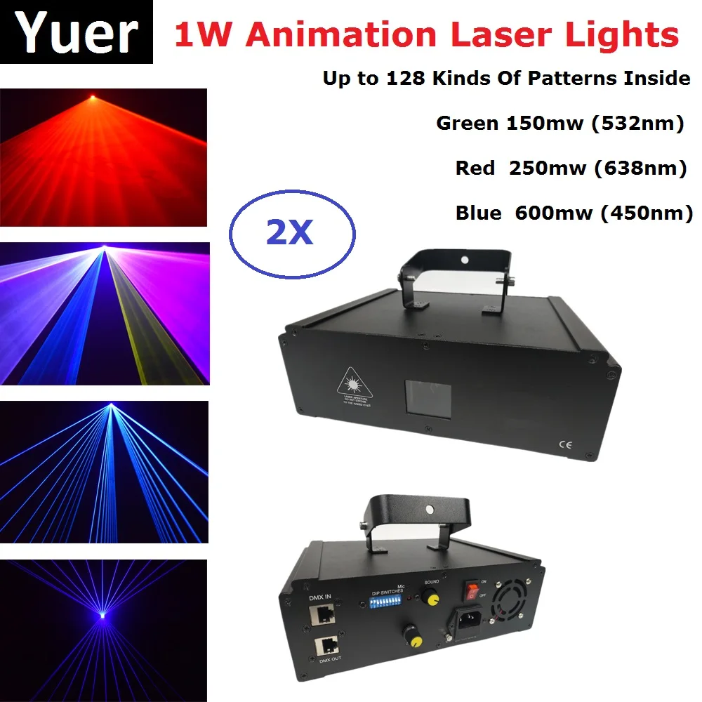 2Pcs/Lot RGB 1000MW DMX512 Laser Lights Stage Lighting Effect Laser Projector Lights DJ Dance Bar Xmas Party Disco Show Lights