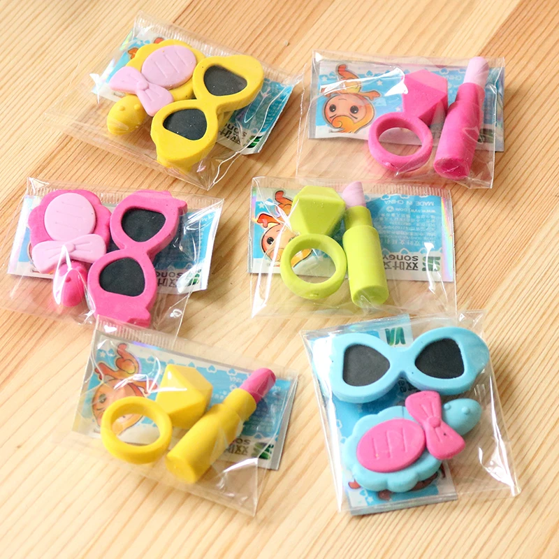 

24 Bag Creative Ladies Ring, Lipstick, Sunglasses, Cartoon Pencil Eraser /Student Stationery/Children Gift Prize