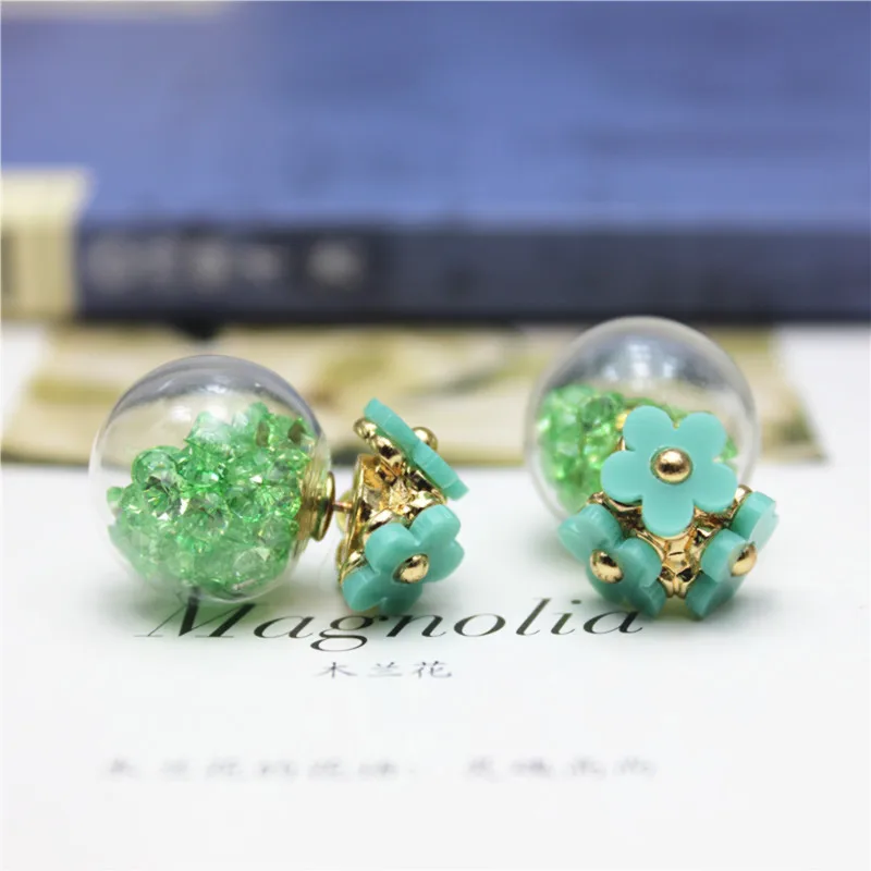 New summer style design fashion brand jewelry metal flower earrings for women glass beads crystal  stud earrings