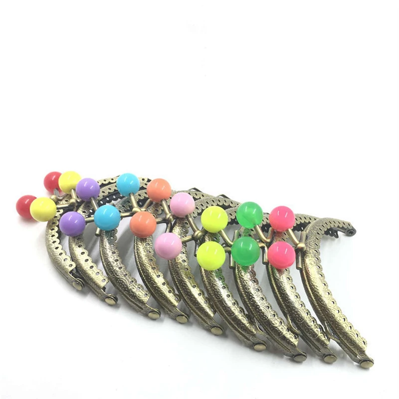 

8.5cm bronze color knurling purse frame DIY women bag making metal clasp hardware 10pcs/lot colorful candy ball kiss buckle