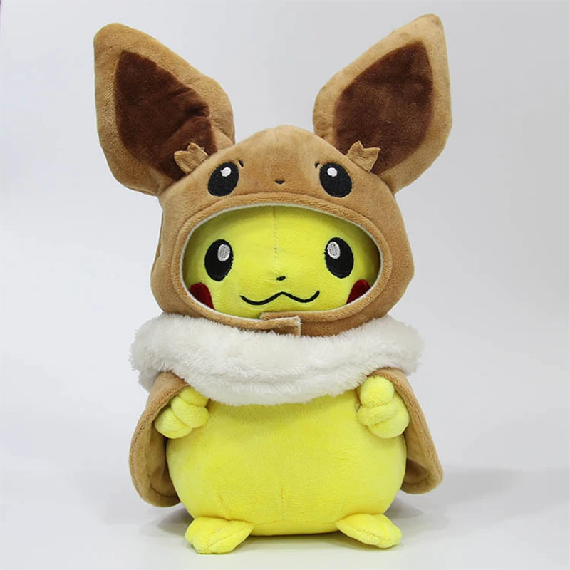 28cm 포켓 동물 장난감 피카추 코스프레 Eevee Gengar 봉제 인형, 망토와 Eevee Cos 피카추 장난감 어린이 크리스마스 선물