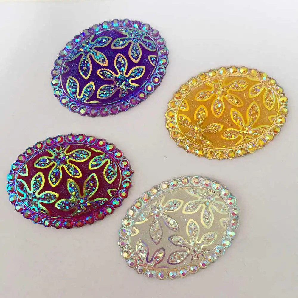 NEW DIY 4PCS 30mm*40mm AB Resin Oval Flatback Rhinestone Flower Wedding Buttons K31