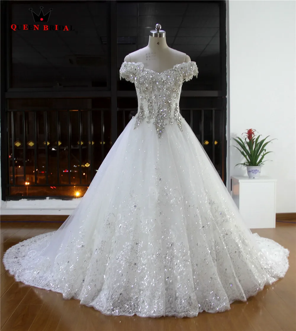 Off the Shoulder Heavy Beading Bridal Gown 2023 robe de mariee Custom Made Lace Up Beading Crystal Wedding Dresses WA50