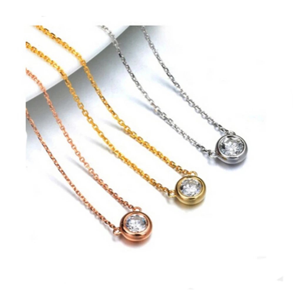 Fashion Jewelry Necklace three colors Stainless Steel Chain Single Clear Crystal For Women Necklace Pendant