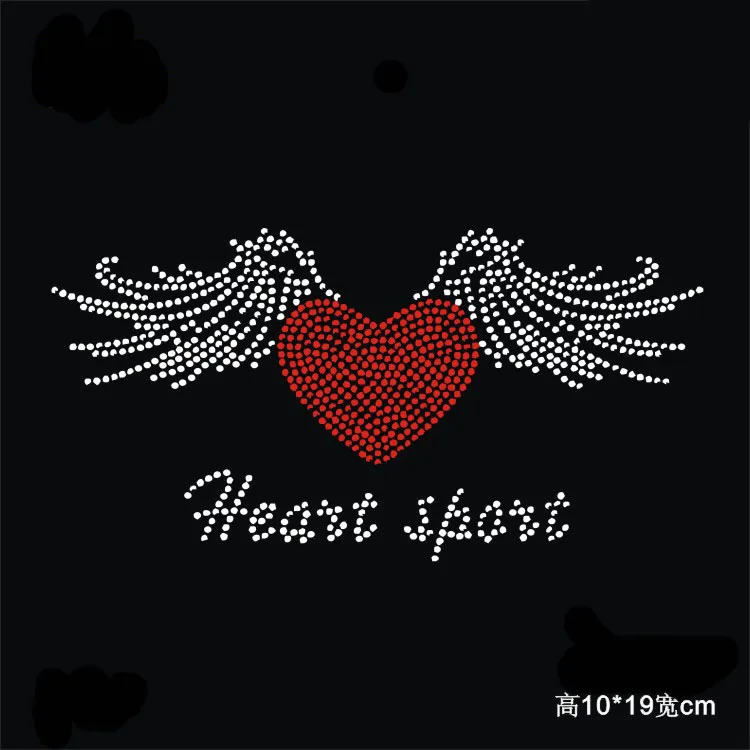 

2pc/lot Heart sport wings hot fix rhinestone transfer motifs iron on crystal transfers design patches iron on patches