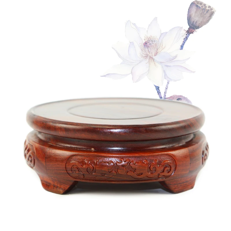 6.5-11.5cm Diameter Red Sandalwood Double Dragon Vase Carved Dragon Stone Buddha Incense Flowerpot Wood Carving Teapot Base