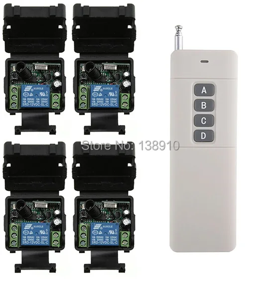 

New Farthest distance 3000m DC12V 1CH Wireless Power Switch System 4 Receiver & 1Transmitter light /lamp/ window/Garage Doors