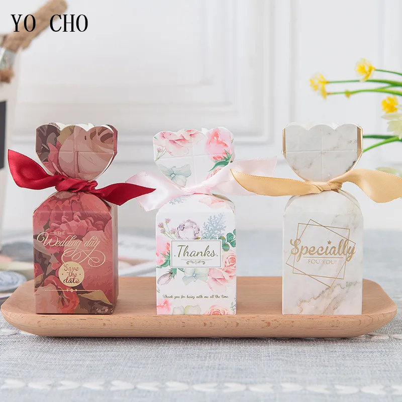 YO CHO-caja de dulces mediana con cabezas de rosas hermosas, paquete de Cajas de Regalo de cinta de favores de boda, bolsas de recuerdo de lujo para fiesta de cumpleaños, 5 uds.