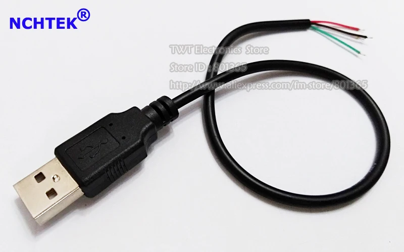 

NCHTEK USB 2.0 A Type Male Plug 4Pin 4 Wire Data Charge Cable Cord Connectors,USB Male Lead Cord 30CM/Free shipping/100PCS