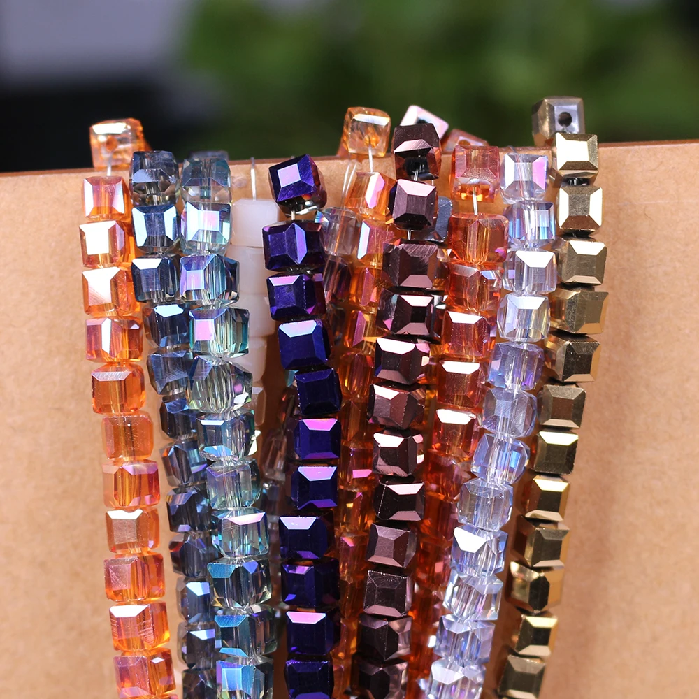 95Pcs/Lot Crystal Glass Square Beads 6mm Faceted Cube DIY Making Charms Handmade Earings Jewelry Accessories Wholesale