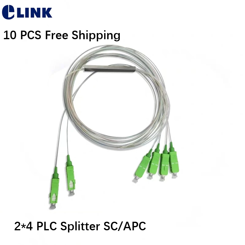 

2*4 PLC splitter 10pcs mini housing SC/APC 1mtr white cable 2 to 4 fiber optic coupler Steel tube type 0.9mm free shipping