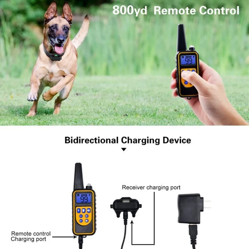 500m 800m 1000m Dog Training Collar Remote Control Shock Vibration Sound Anti Bark Dog Collar Electric Rechargeable EU Plug