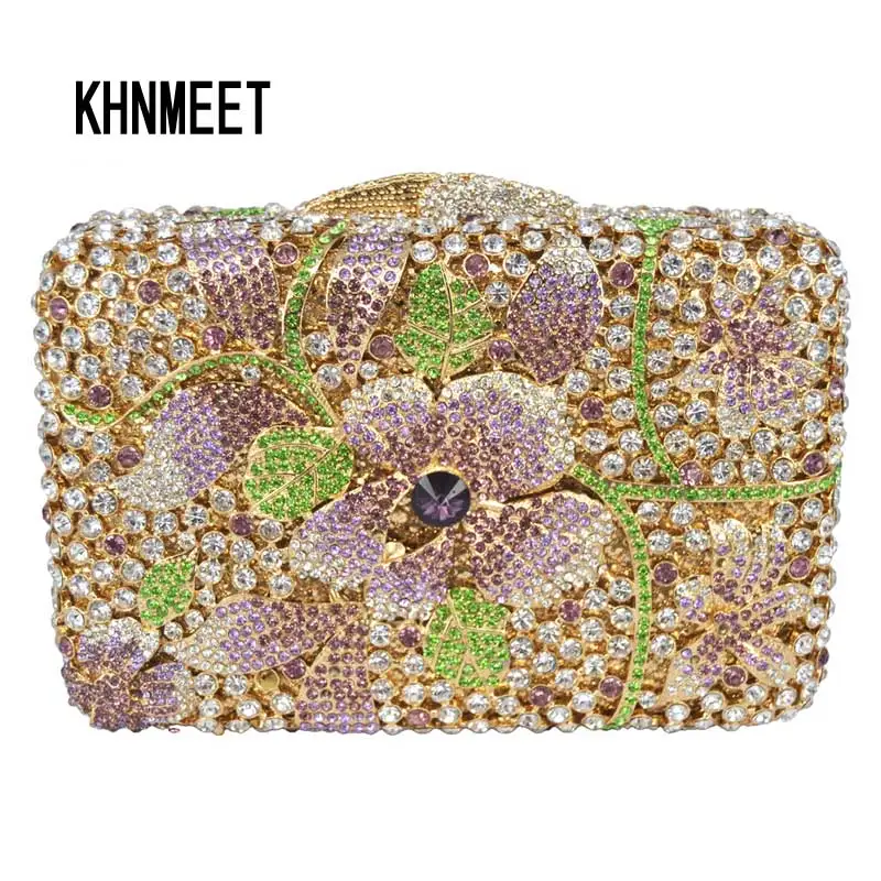 KHNMEET Golden crystal bags wedding clutch bags Luxury diamante evening bags handmade soiree pochette sparkly party purse SC236