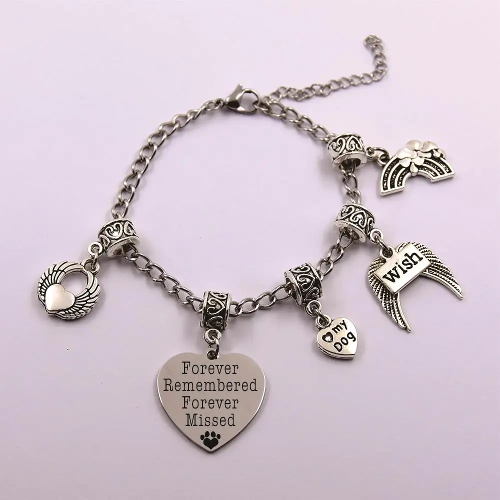 forever remenbered forever missed stainless steel chain dog angel pet loss pet owner memory  bracelet gift for dog lover