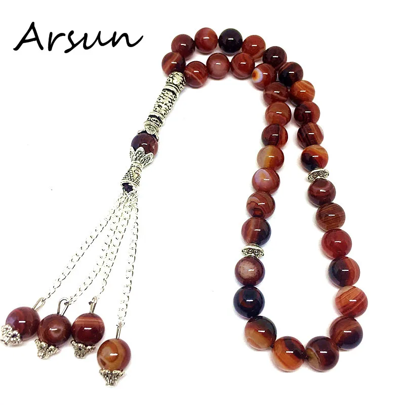 100% Original Natural Colorful Stone Muslim 33 Prayer Beads Islamic Allah Prayer Rosary Tesbih Islam Misbaha