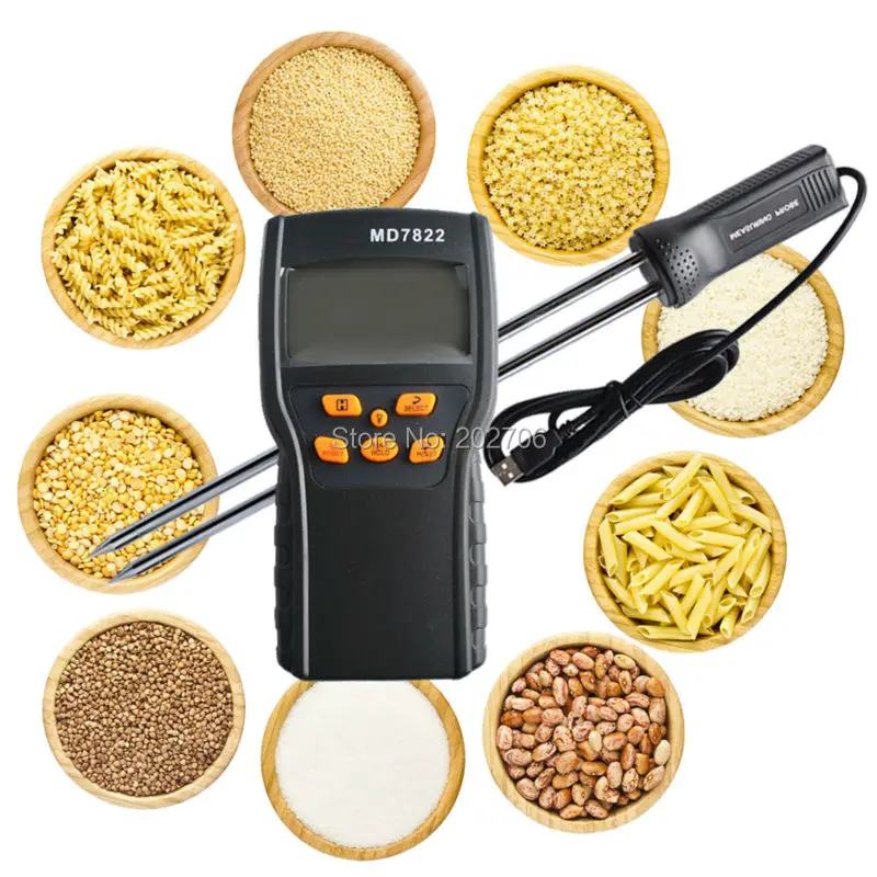 

MD7822 LCD Digital Grains Moisture Meter Thermometer Humidity Tester Rice Corn Wheat Coffee Bean Wet Tester Hygrometer with CPU